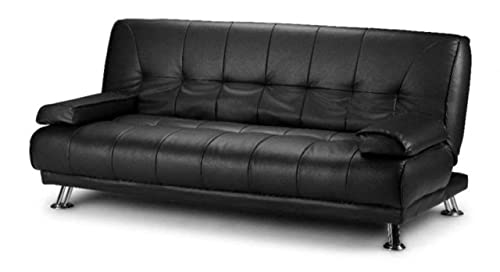 Stunning 3 Seat Designer Sofa Bed Faux Leather Chrome New Black Cream Brown (Black)