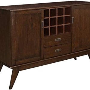 Simpli Home Draper Mid Century Solid Hardwood Sideboard Buffet & Wine Rack, Medium, Auburn Brown