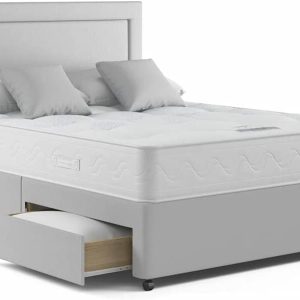 Rapyal Sleep 4FT Small Double 120cm x 190cm Grey Linen Divan Bed with Deluxe Mattress, Matching Headboard 24" and 2 free Storage drawers