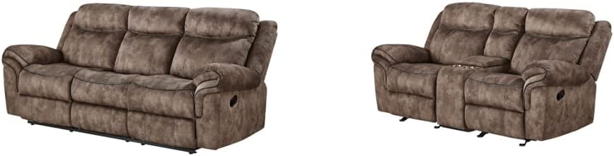 Acme Furniture Zubaida Sofa (Glider & Motion) – – 2-Tone Chocolate Velvet & Zubaida Loveseat w/Console (Glider & Motion) – – 2-Tone Chocolate Velvet.