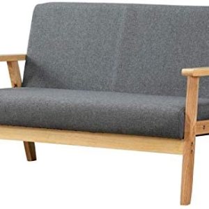 iropro Grey Sofa for Living Room Wood Furniture, 2 Seater Sofa Suite Settee Couch Lounge for Home Office, Linen Fabric Sofa Upholstered Seat Comfortable Padded Seat for Reception Bedroom
