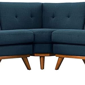 Modway Engage Mid-Century Modern Upholstered Fabric L-Shaped Sectional Sofa in Azure