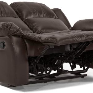 Roma Leather Recliner Sofa with Cupholders – 2 Seater Sofa – Black (2 Seater), 165cm, BS107