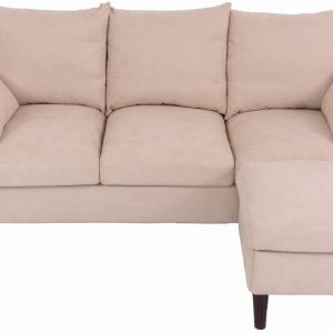 Panana 3-Seater Sofa with Reversible Chaise, Linen Fabric Sofa Couch with Footstool, Beige