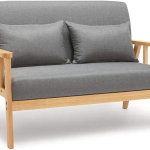 Meerveil Sofa 2 Seater, Armchair Couch Modern Wooden Fabric Linen 110cm for Bedroom Lounge Living Room Office Garden Yard (Dark Grey)