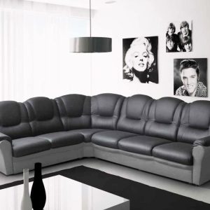 Texas Corner Sofa Black and Grey Faux Leather
