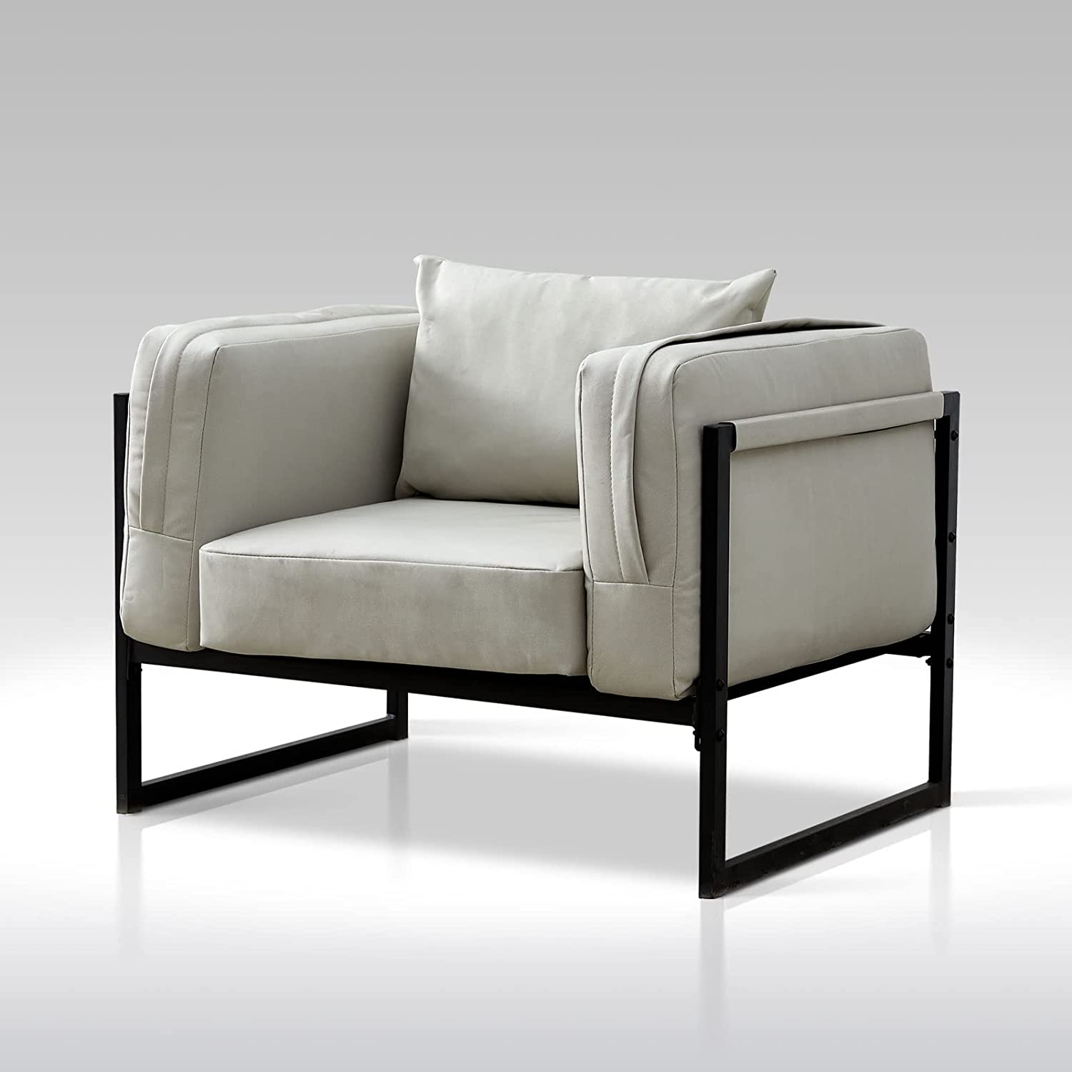TUKAILAi Single Sofa Faux Suede Armchair Upholstered Seat, Backrest & Armrest Soft Corner Chair with Metal Frame, Free Cushion, Thickening Padded Seat Lounge Living Room Office Furniture Cream