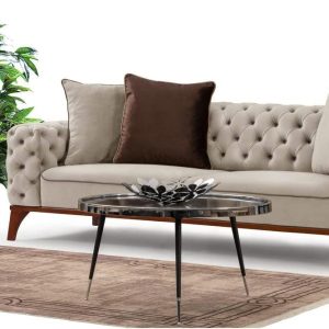 Emporium Corner sofa bed 3 and 2 seater Sofa sets, Chesterfield Sofa Grey and Cream Velvet Fabric with Buttoned Back A Timeless Chair bed Sofas & Couches for Living Room (Cream, 2 + 1 Seater)