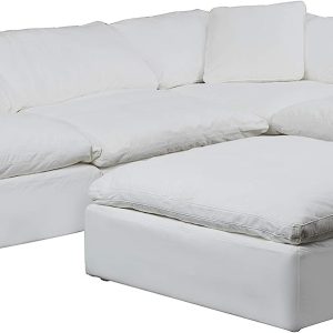Sunset Trading Cloud Puff 5 Piece Modular Performance Gray Grey 15 Sectional Slipcovered Sofa, 132" L-Shaped, White