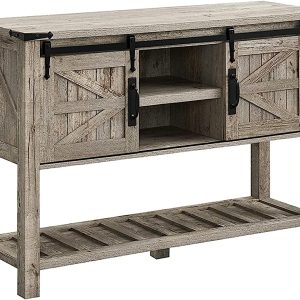 OKD Console Entryway Table Entry Hallway Entrance Foyer Sofa Tables Buffet Sideboard Farmhouse with Sliding Barn Doors, for Living Dining Room Kitchen, Light Rustic Oak