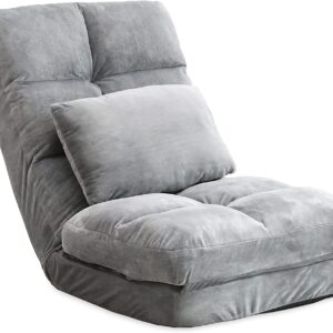 FLOGUOOR Floor Chair, Adjustable 14 Angles Chair Bed with Pillow, Single Sofa Bed Chair, Floor Sofa (Grey) 8823 Rou
