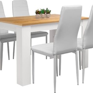 Blisswood Dining Table And Chair 4 Set, Pu Leather Dining Room Chairs and 17mm Thick Table Top 120 x 80 cm Long Wooden Dining Table Modern Design Dining Table Set For Home Kitchen Furniture