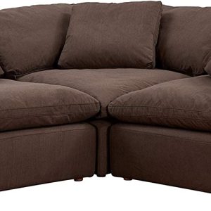 Sunset Trading Contemporary Puff Collection 3PC 88" Slipcovered L-Shape Sectional Sofa | Deep-Seating Down-Filled Modular Corner Couch | Stain-Proof Water-Resistant Washable Performance Fabric| Brown