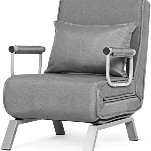 SFAREST Folding Sofa Bed, 5 Position Adjustable Convertible Single Sleeper with Pillow, 3 In 1 Padded Lounge Couch Recliner Chair for Home Office (Grey)