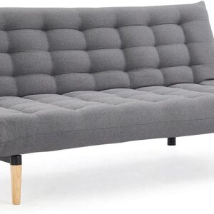 Home Detail 3 Seater Fabric Sofa Bed Dark Grey Pillow Topper Tufted Backrest Wooden Legs