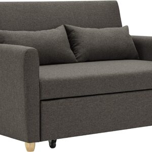 Bravich Pull Out Two Seater Double Sofa Bed -Brown. Modern Contemporary Space Saving Folding Bed, Easy Fold Living Room Furniture To Full Size Double Bed. Fabric Couch With Thick Foam Cushions.