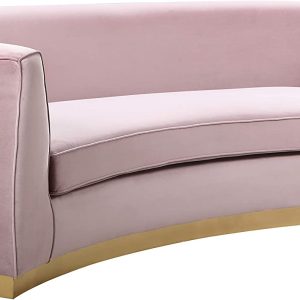 Meridian Furniture Julian Collection Modern | Contemporary Velvet Upholstered Sofa with Stainless Steel Base in Rich Gold Finish, Pink, 91.5" W x 36" D x 28" H