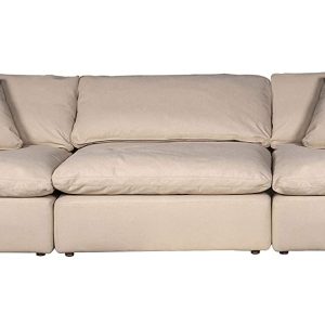 Sunset Trading Contemporary Puff Collection 3PC, Performance Fabric Washable Water-Resistant Stain-Proof Slipcovered Modular Sectional Sofa, 132" Deep-Seating Down-Filled Couch, Tan/Beige