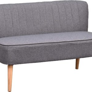 HOMCOM Modern Double Seat Sofa Loveseat Couch 2 Seater Compact Sofa Padded Linen Wood Leg Grey