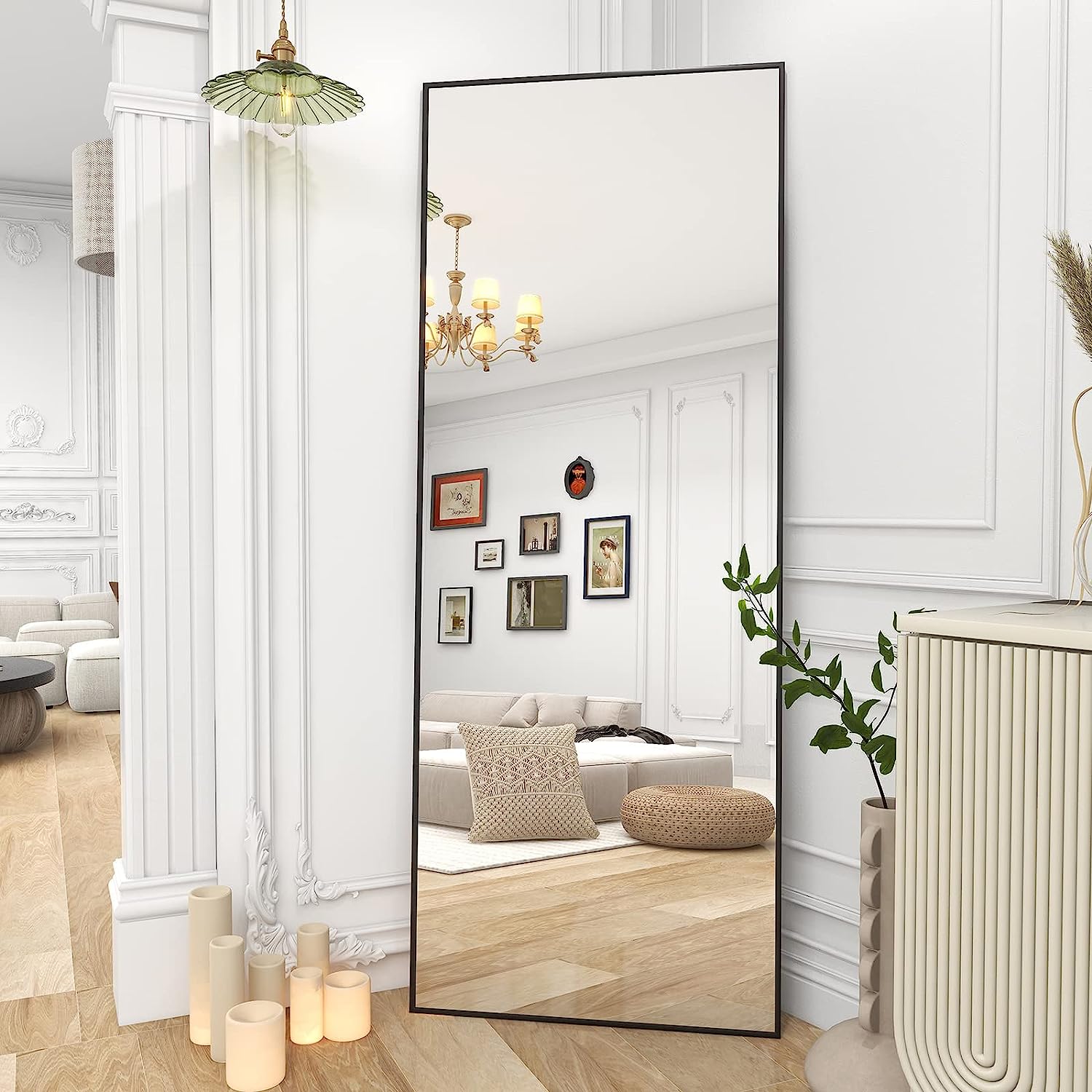 BEAUTYPEAK Full Length Mirror 64"x21" Nano Glass, Standing Rectangle Floor Mirrors Body Dressing Wall-Mounted Mirror for Living Room, Bedroom, Black