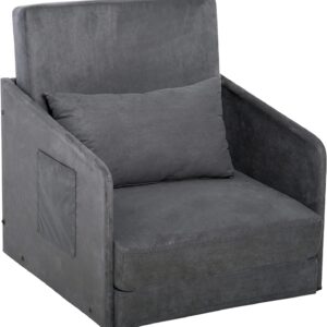 HOMCOM Single Sofa Bed Armchair Soft Floor Sleeper Lounger Futon Couch w/Pillow and Pocket Grey