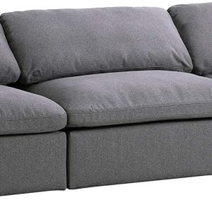 Meridian Furniture Serene Collection Modern | Contemporary Deluxe Cloud-Like Comfort Modular Sofa, Soft Linen Textured Fabric, Down Cushions, 2 Corner + 1 Armless, Grey