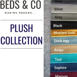 Beds & Co Grey Plush Velvet Upholstered Regal Ambassador Bed Frame and Headboard – Mattress Option Available – Hand Made in the UK – Single/Double/Kingsize/Superking (Kingsize (5FT), With Mattress)