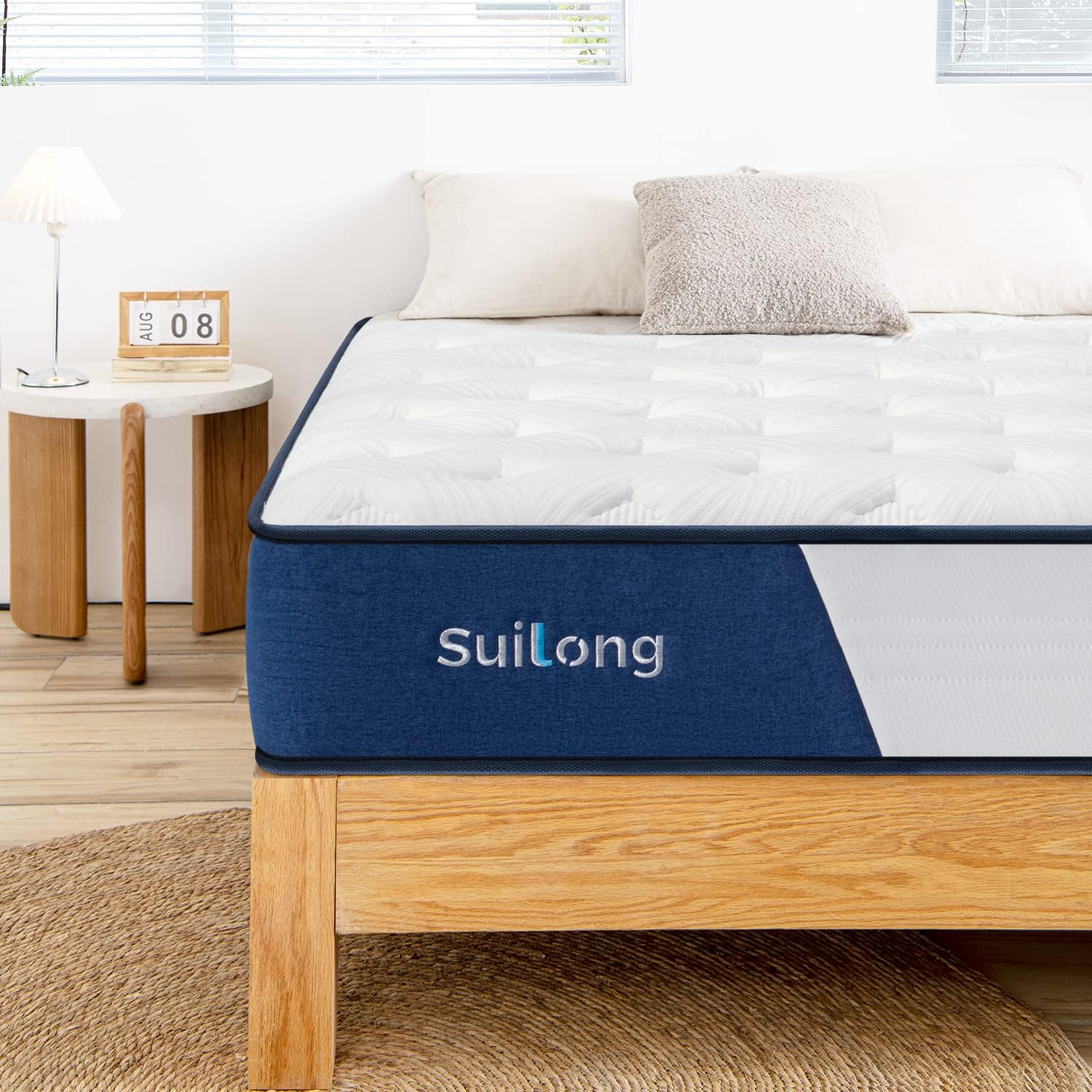 SuiLong Double Mattress, 4FT6 Gel Memory Foam Hybrid Mattress, 5 Zone individual Spring, Medium Firm, Fireproof Knitted Fabric, Sleep Cooler, Pressure Relief Mattress(135 x 190 x 25 cm)