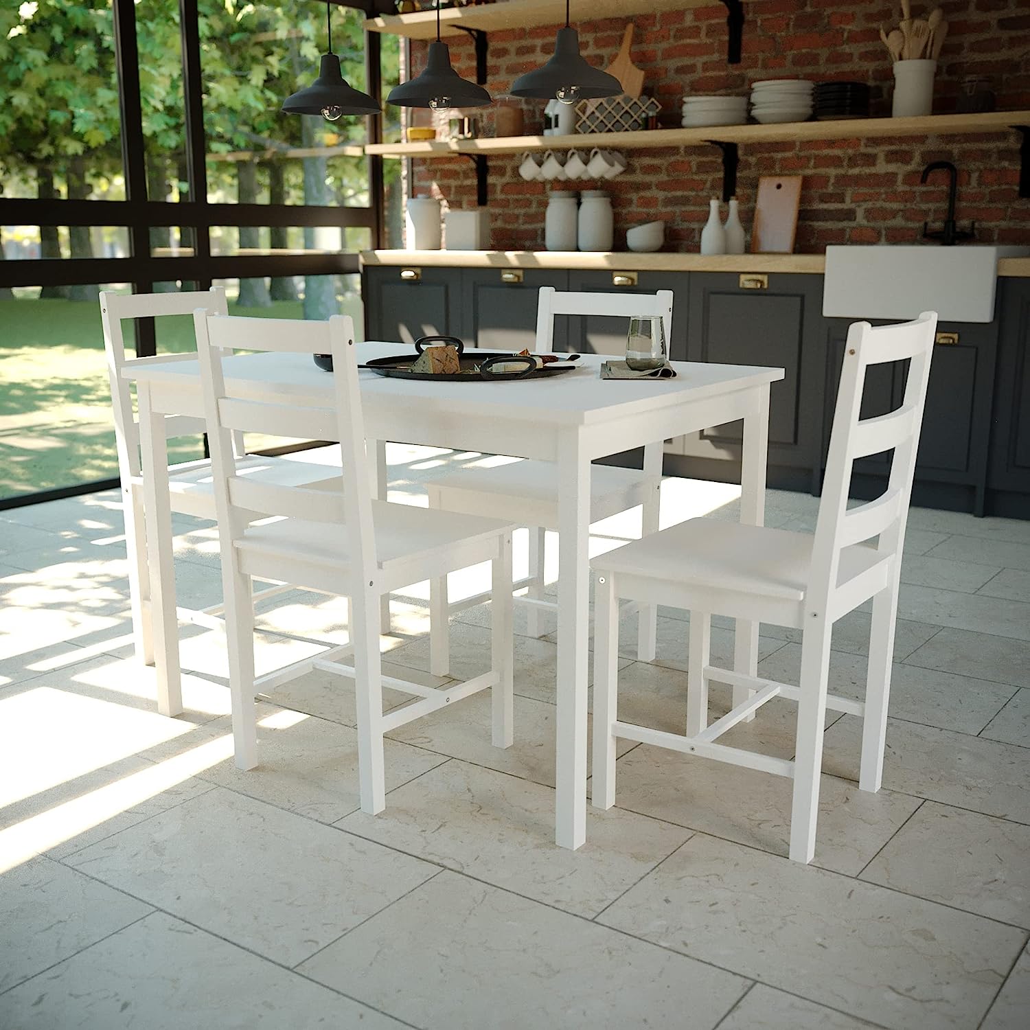 Vida Designs Yorkshire Dining Table and Chairs Set Kitchen Home Furniture (White, 4 Seater)