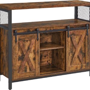 VASAGLE Buffet Sideboard Storage Cabinet with Adjustable Shelf and Sliding Barn Door, Open Compartment, 13 x 39.4 x 31.5 Inches, Rustic Brown and Black