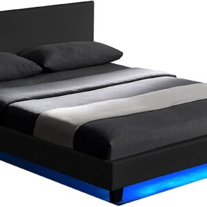 Cherry Tree Furniture URSA Black PU Leather LED Bed (Black, 4FT Small Double)