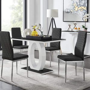 Furniturebox UK Dining Set – Giovani Dining Table and Milan Chairs Set Of 4 – Contemporary High Gloss and Glass Table with Modern Milan Chairs (White Dining Table + 4 Black Milan Chairs)