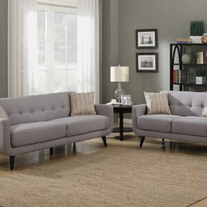 AC Pacific Crystal Collection Upholstered Gray Mid-Century 2-Piece Living Room Set with Tufted Sofa and Loveseat and 4 Accent Pillows, Gray