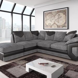 Amazing Sofas large grey corner sofa LARGE-DINO-CORNER-SOFA-GREY-BLACK-LEFT-HAND-SIDE-FOAM. Fire resistant as per British Standards, foam filled seats for comfort.